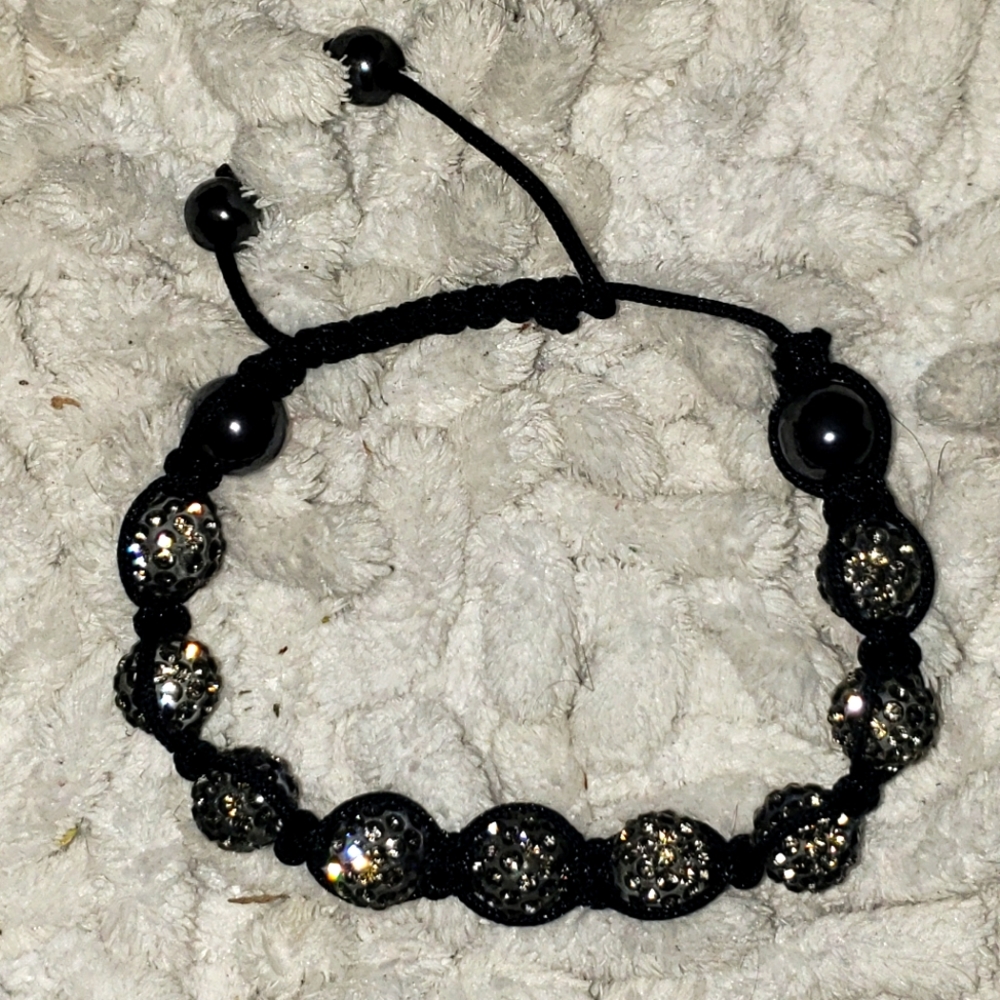 Adjustable CZ Crystal, silk string and Hematite bracelet